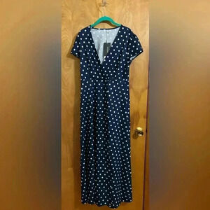 Elegant Navy Polka Dot Maxi Dress
